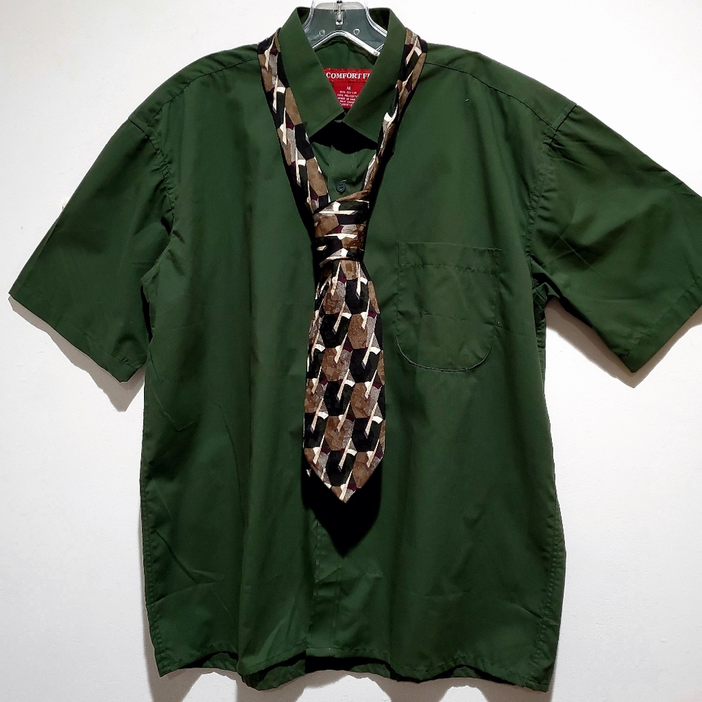 Comfort Fit Green Button Up Dress Top Size M